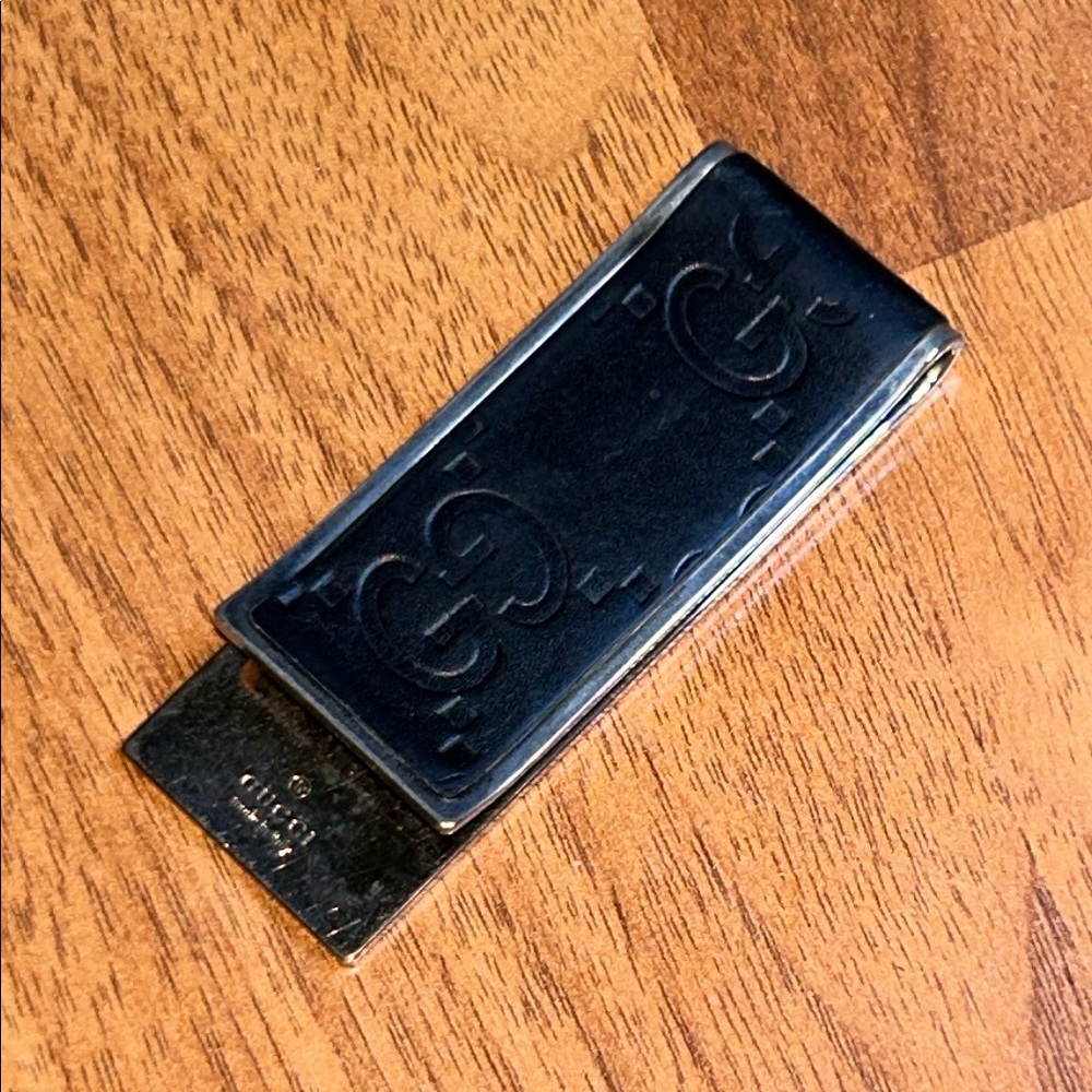 Authentic Gucci Black Leather and Metal Money Clip